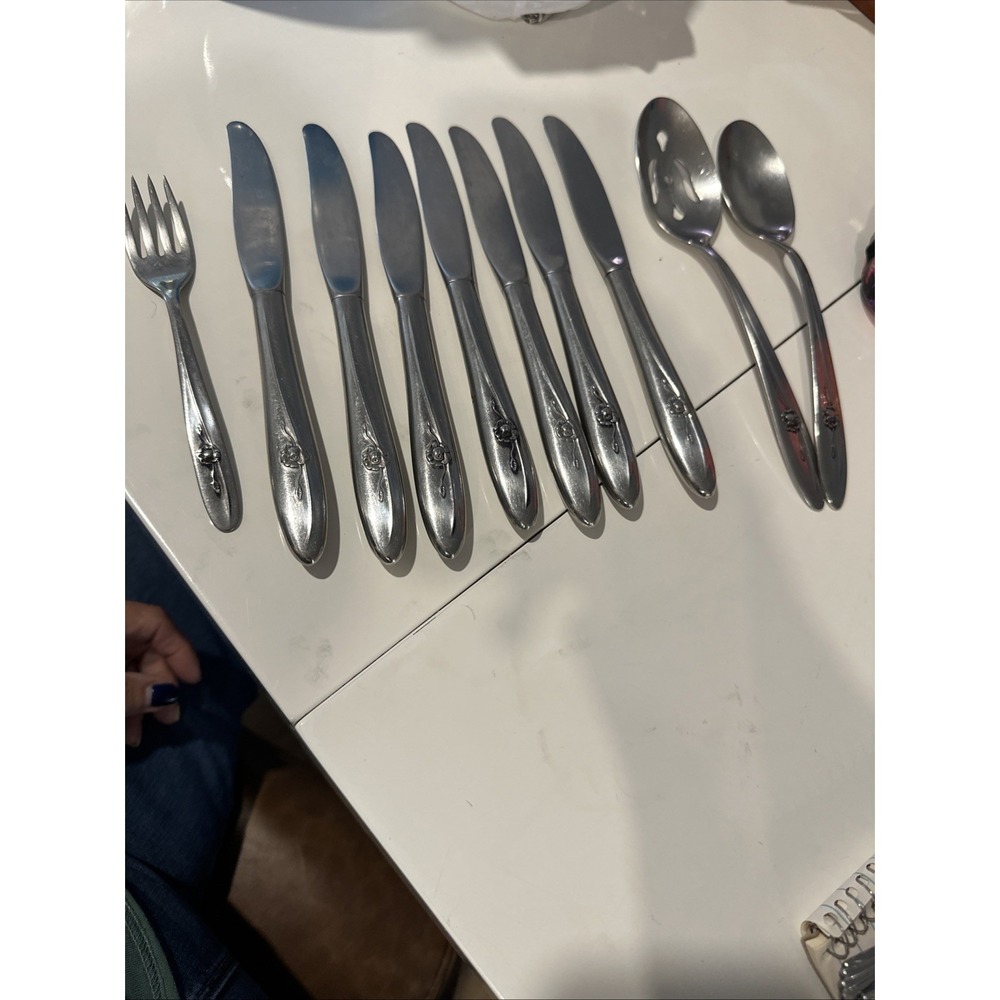 Stainless Flatware Lot Traditions Floral Knives,Serving Set, Fork Set 10 pcs